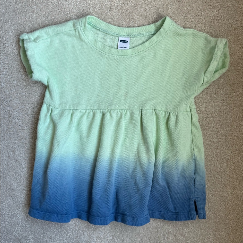 Old Navy girls boxy terry Green and Blue Ombre Tee 2T